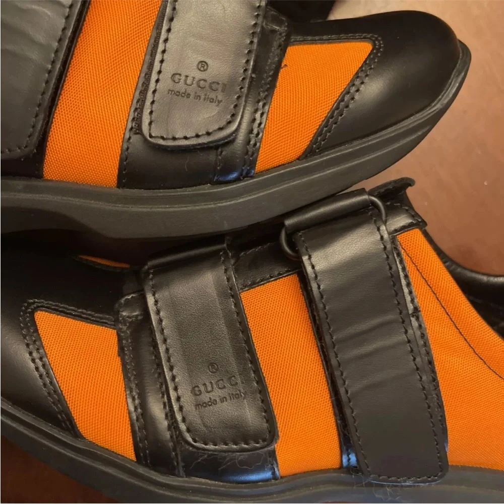 Gucci Women’s Shoes Black Orange Sneakers NWT SAKS FIFTH AVE AUTH 5.5 Leather - Picture 6 of 12